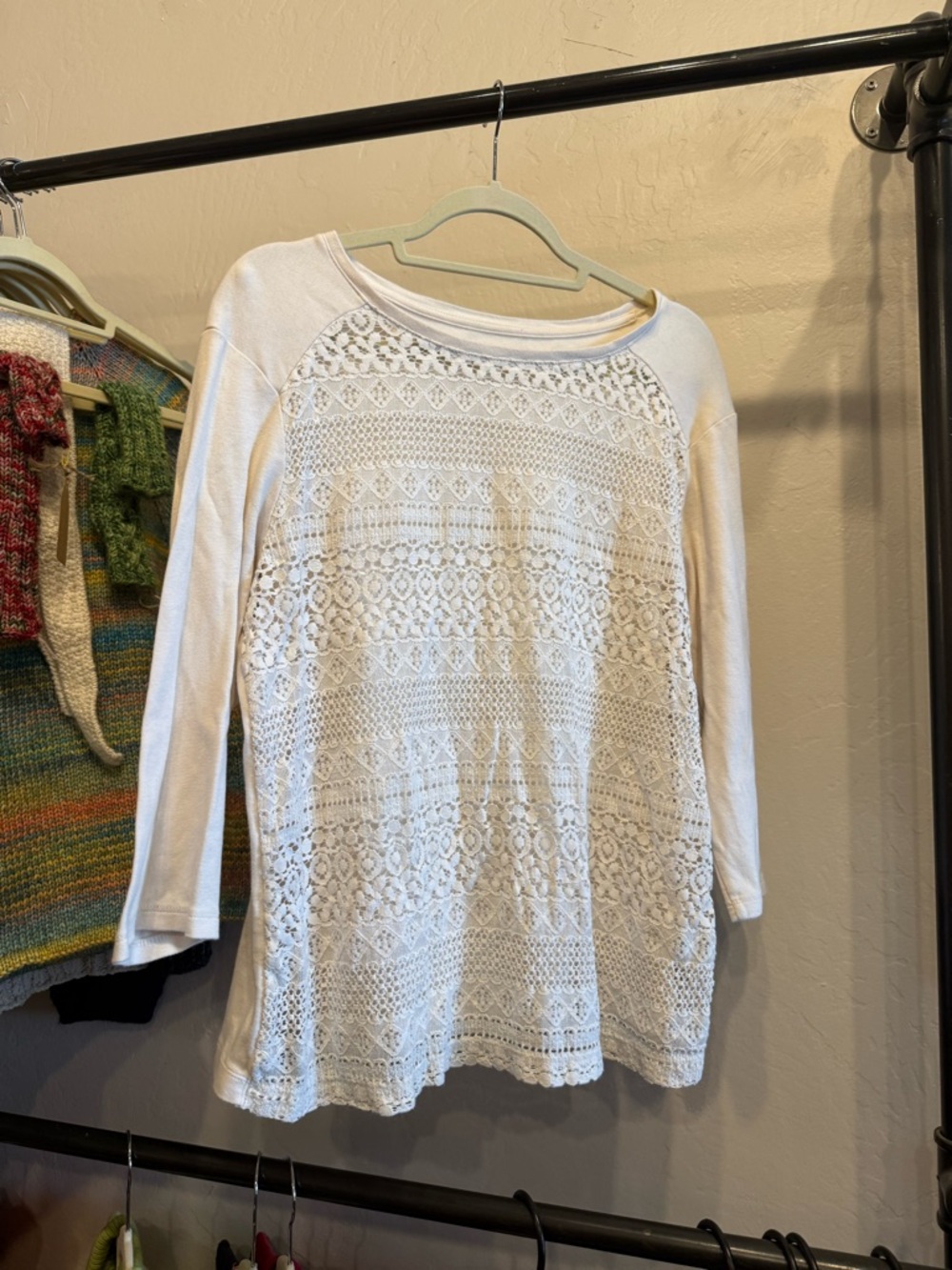 croft & barrow White Lace Front Long Sleeve Tee